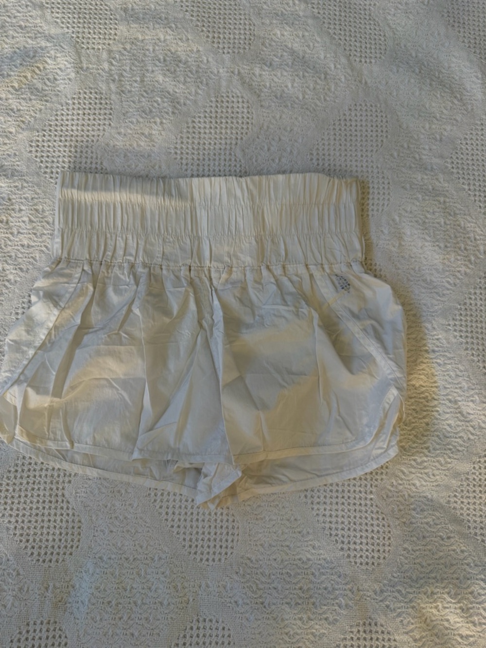 Free People Cream Smocked Waist Athletic Shorts